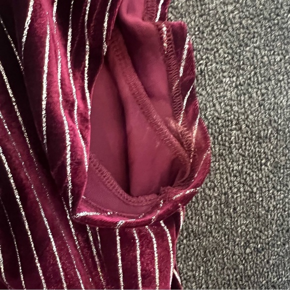 Savanna Jane Women's Plus Size 1X Wine Velvet Embroidered Top Metallic Striped - Picture 3 of 7